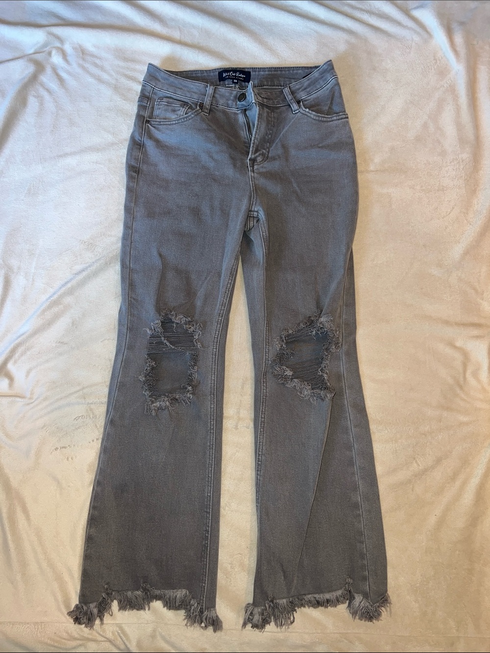 White Oak Boutique Gray Distressed Flare Jeans